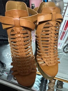 BAMBOO Tan Woven Gladiator Sandals